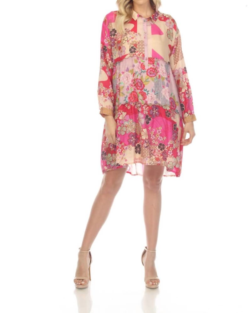 Front of a model wearing a size L Yama Jasmine Slip Dress In Multi in Multi by Johnny Was. | dia_product_style_image_id:342161